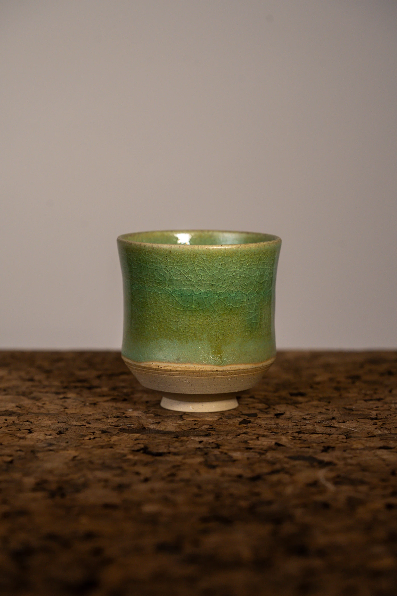 Green Crackle Cup III — stoneware cup in green crackle glaze, photograph 1 of 3