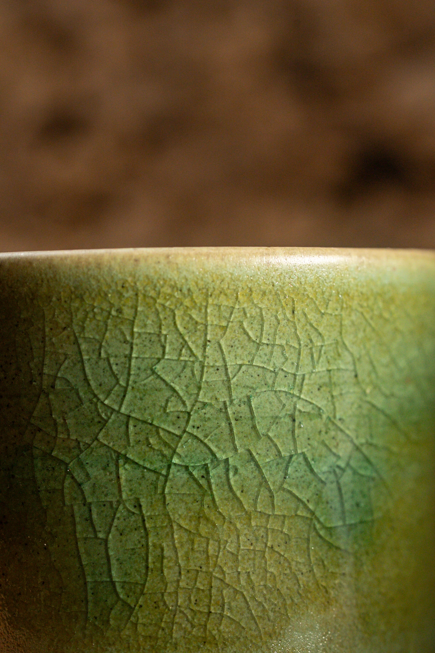 Green Crackle Cup III — stoneware cup in green crackle glaze, photograph 2 of 3