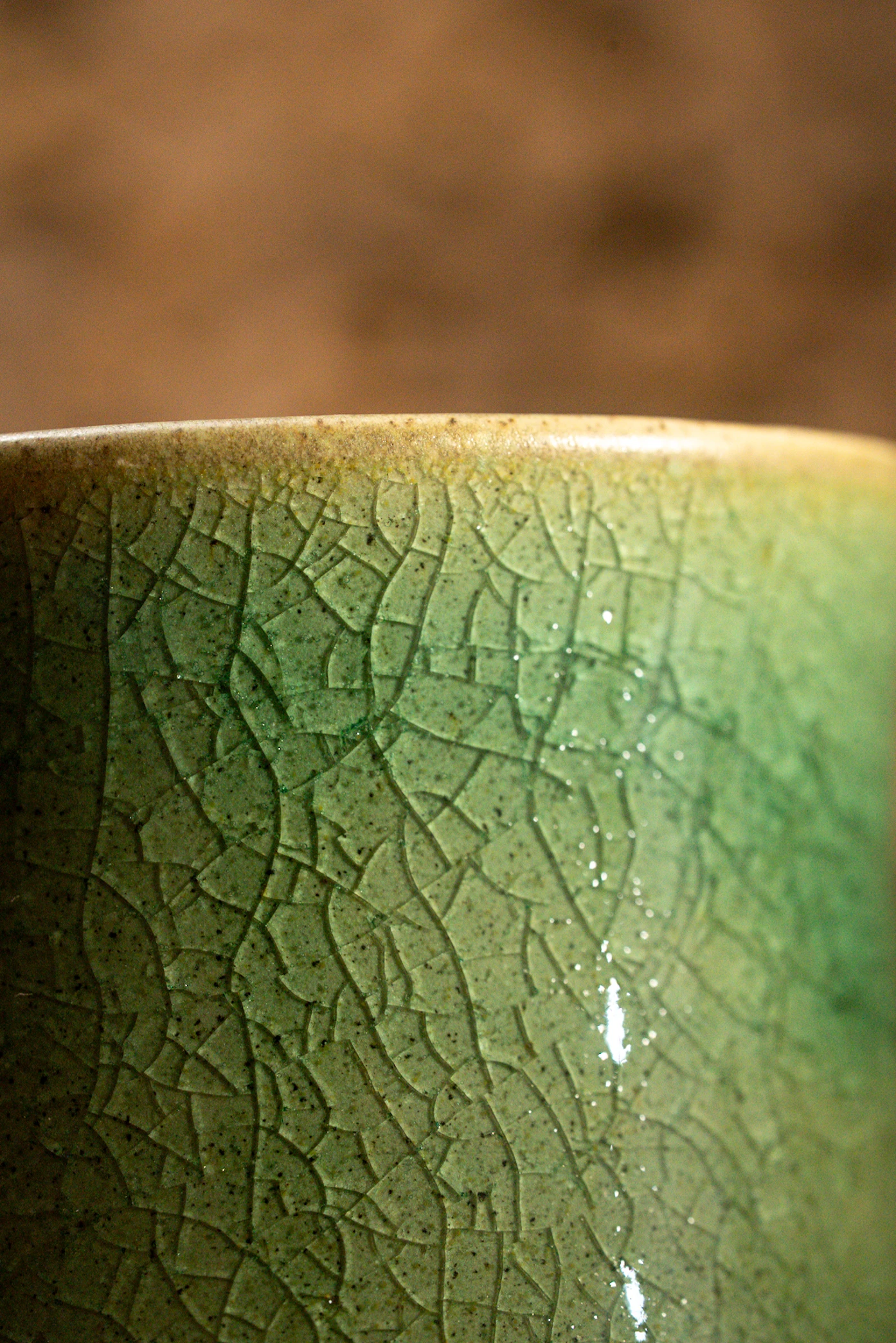 Green Crackle Cup IV — stoneware cup in green crackle glaze, photograph 2 of 3