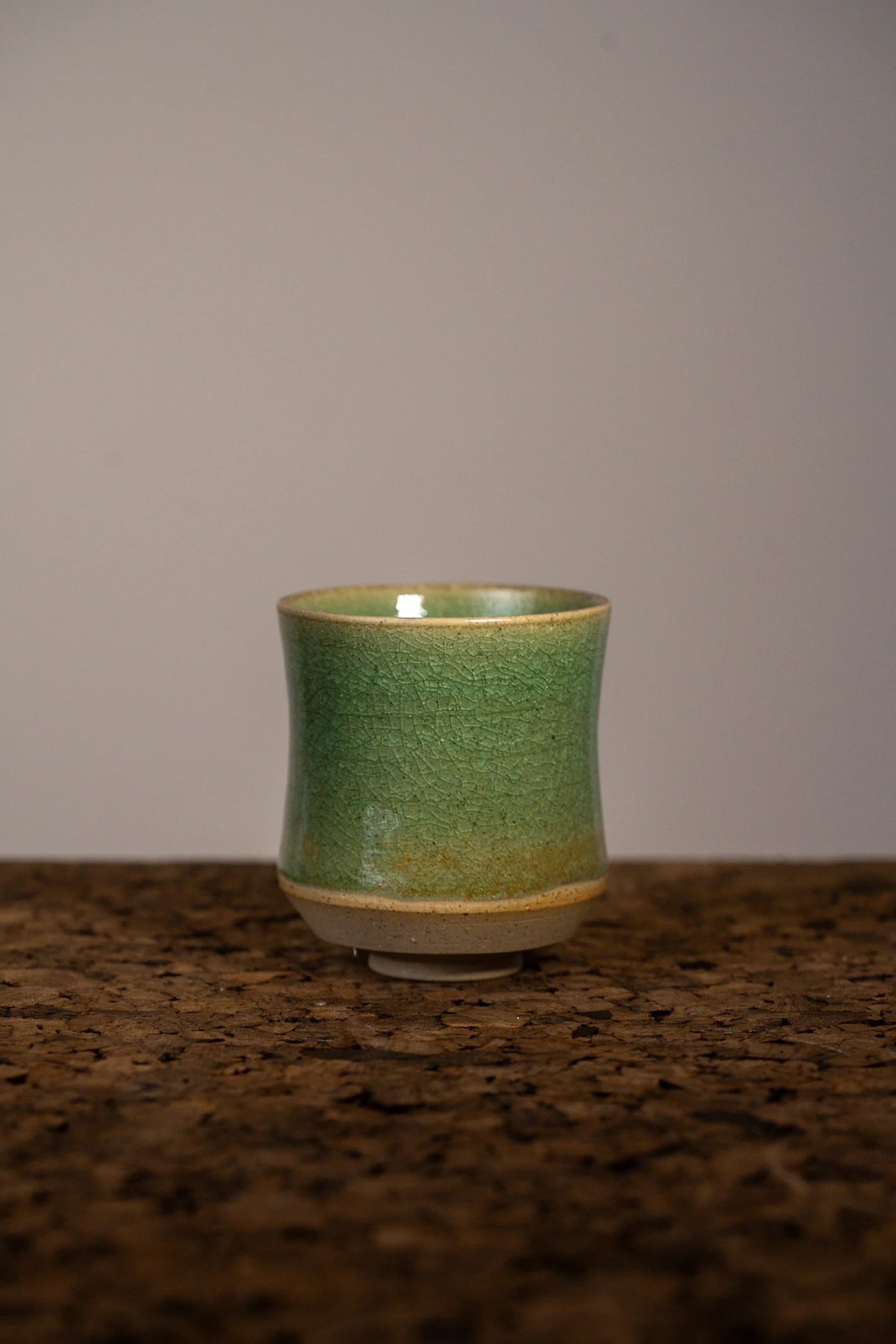 Green Crackle Cup II — stoneware cup in green crackle glaze, photograph 1 of 3