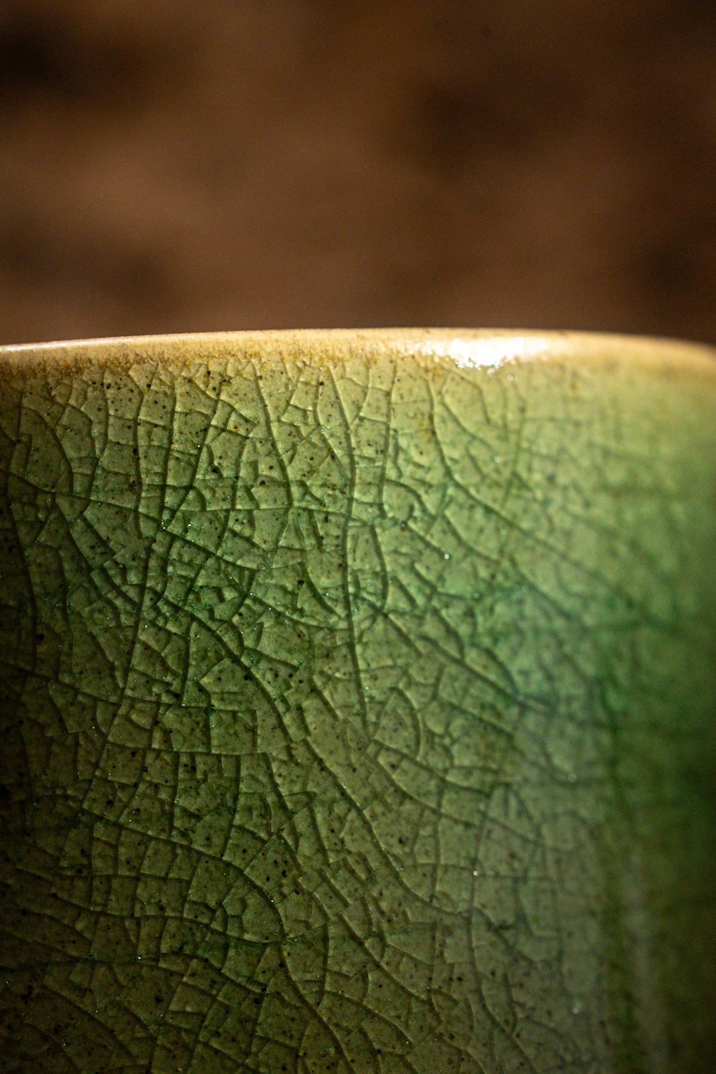 Green Crackle Cup II — stoneware cup in green crackle glaze, photograph 2 of 3