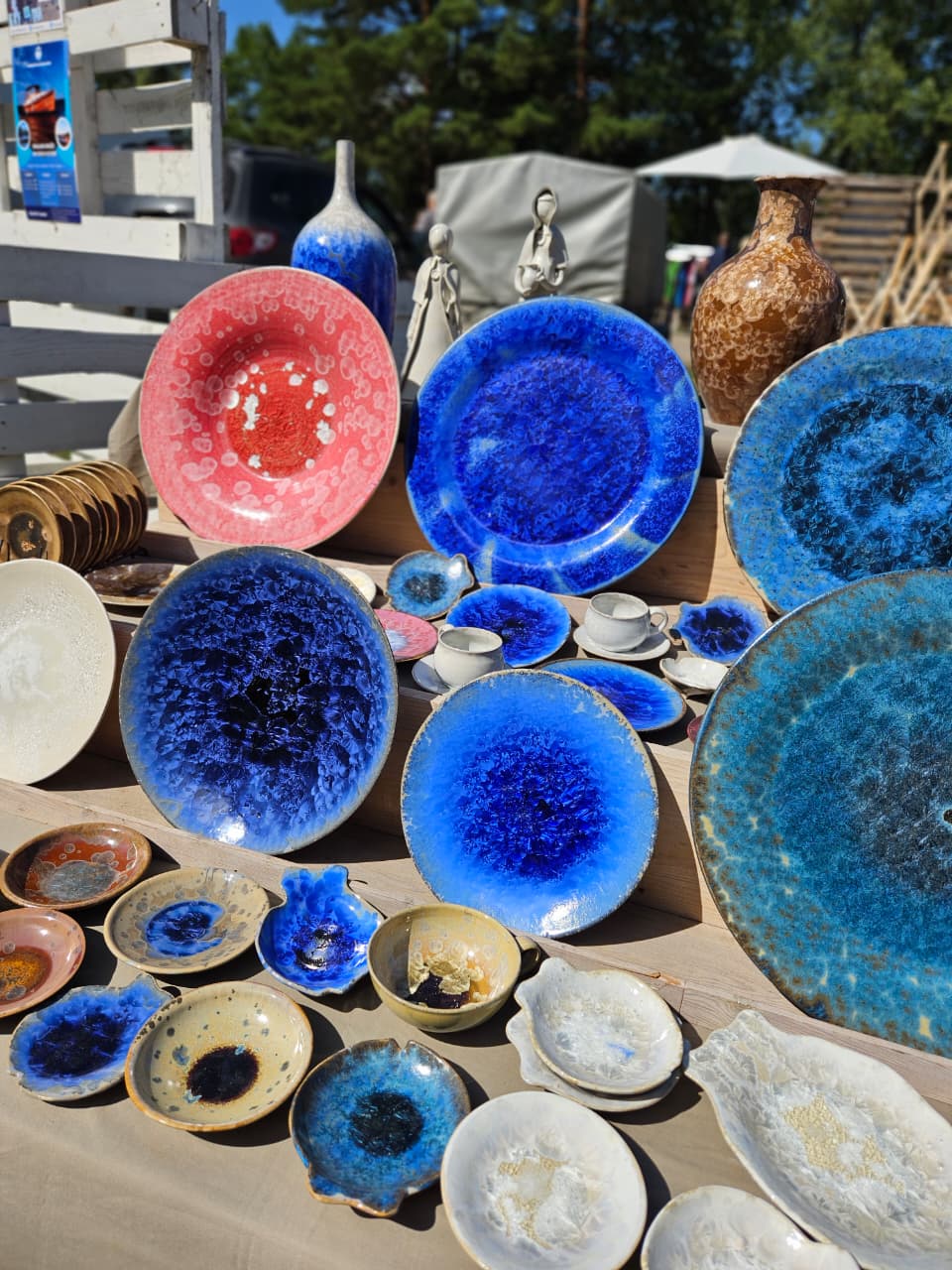 Crystalline glaze ceramic works by Arnis Preiss displayed together